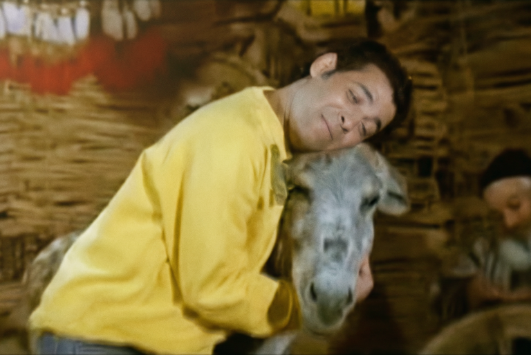 A still from Saad Elsoghayar’s performance of “Bahebak Ya Hmar” in Alayya el Tarab Biltalata (restored)